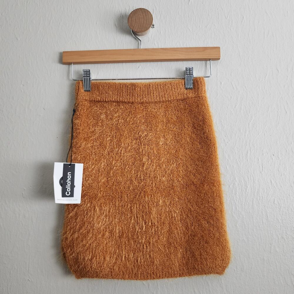 NWT Callahan Revolve Genny Eyelash Fuzzy Knit Mini Sweater Skirt Rust XS